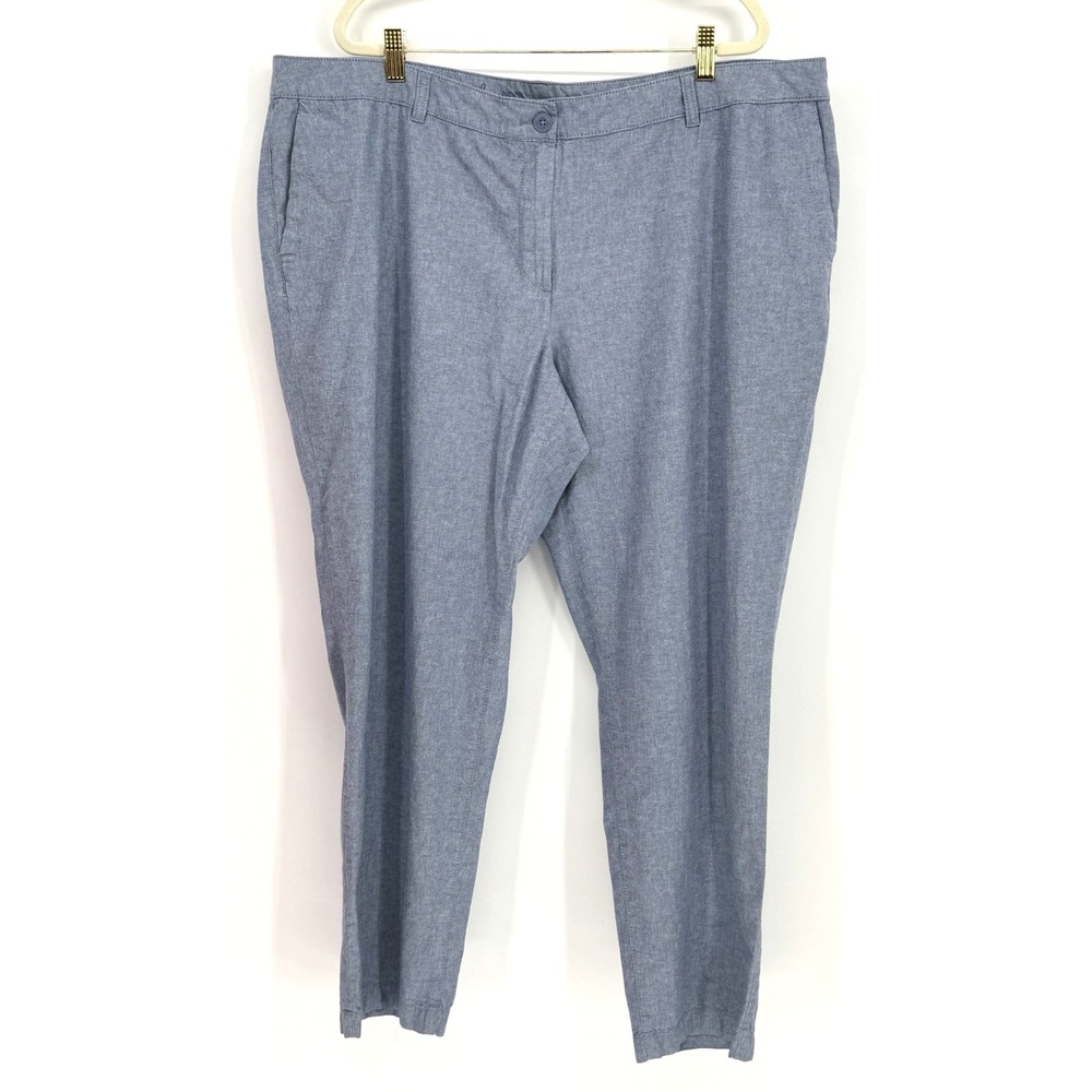 Talbots The Weekend Chino Chambray Pants Women's 20W Blue Ankle Cotton Nautical